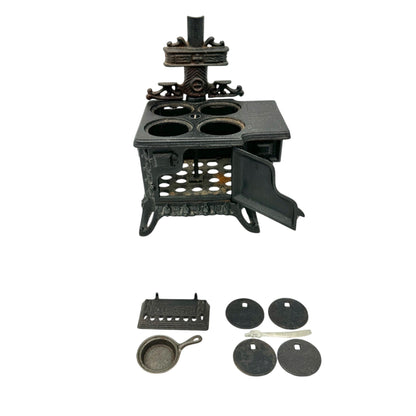 Queen Cast Iron Miniature Toy Stove With Accessories Vintage Style Collectible
