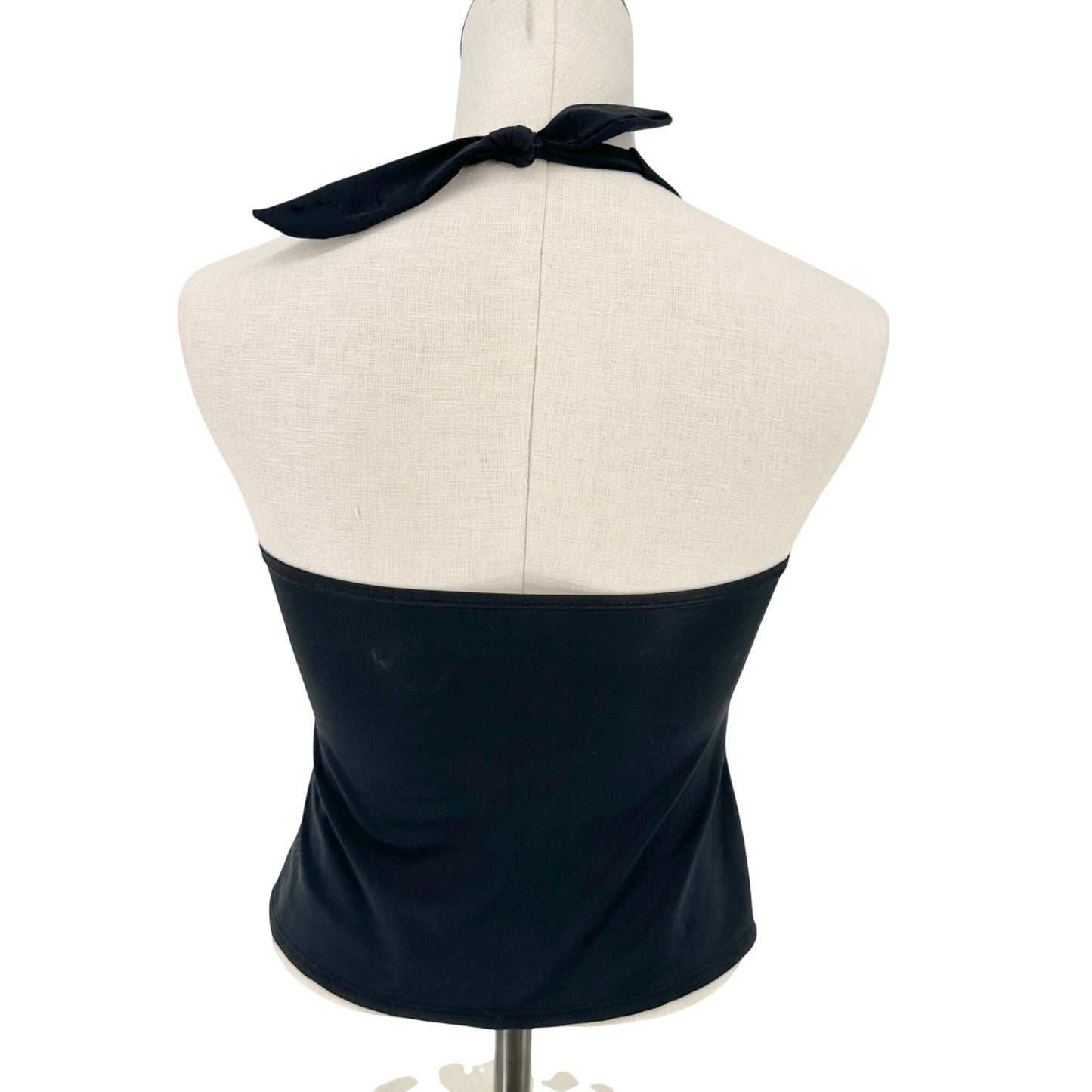 Halter Tankini Swimwear Top Womens Size Small Black With Ring Accent Tie Closure