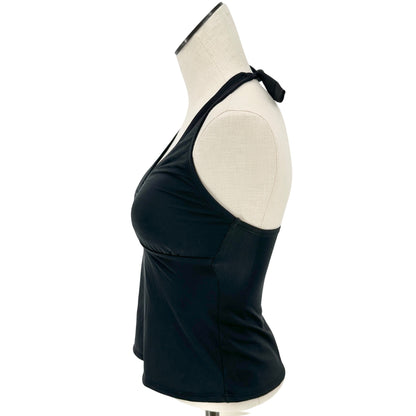 Halter Tankini Swimwear Top Womens Size Small Black With Ring Accent Tie Closure