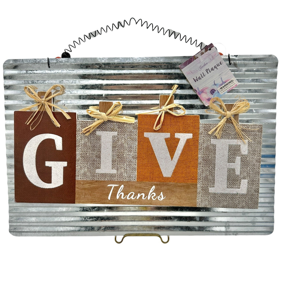 Give Thanks Metal Wall Plaque 14"W x 9.5"H Rustic Decor By Gather NWT