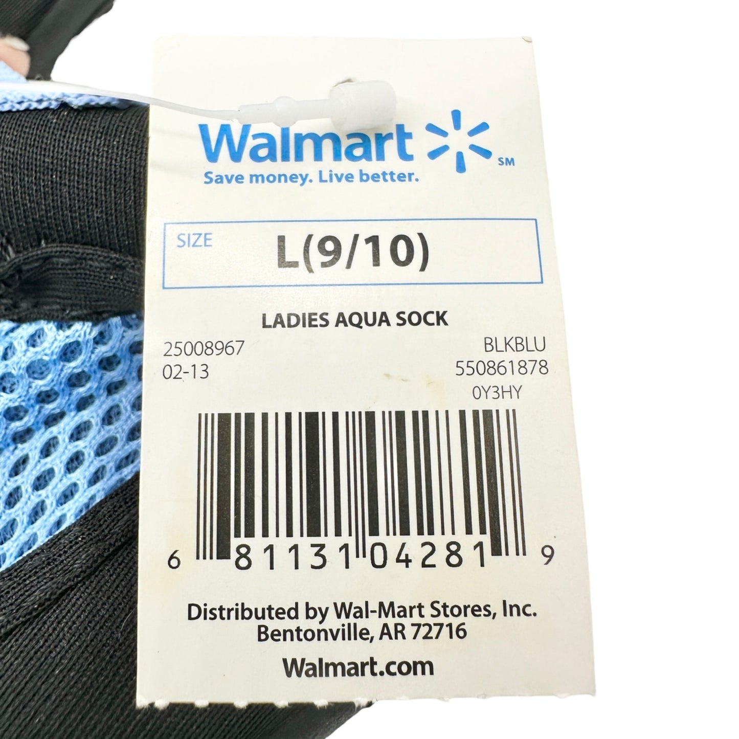 Ladies Aqua Sock L 9-10 Black Blue Lightweight Comfortable Slip-On Design NWT