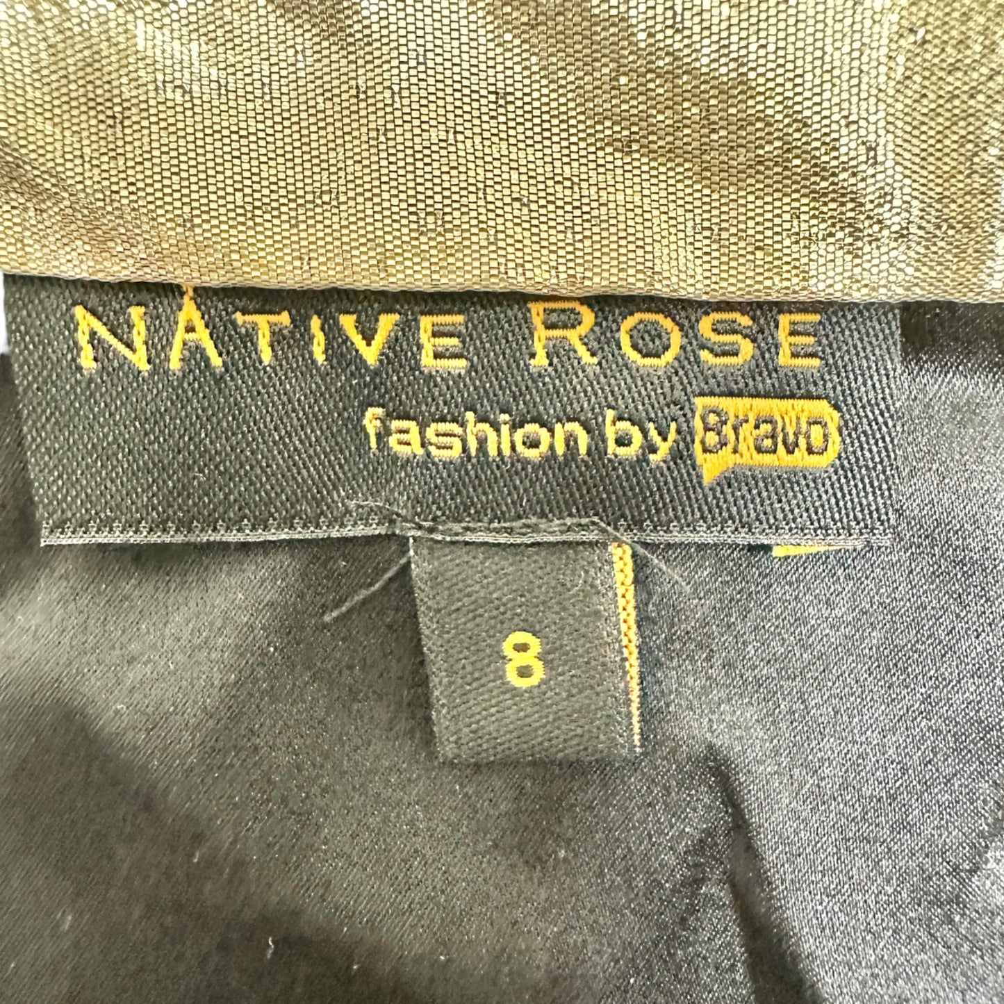 Native Rose Vintage Kimono Dress Womens 8 Black Gold Silk Lined Made in USA NYC