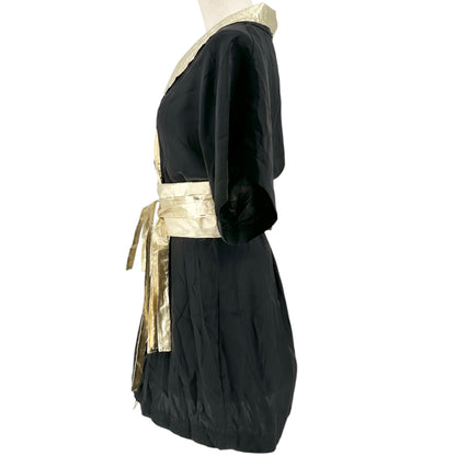 Native Rose Vintage Kimono Dress Womens 8 Black Gold Silk Lined Made in USA NYC