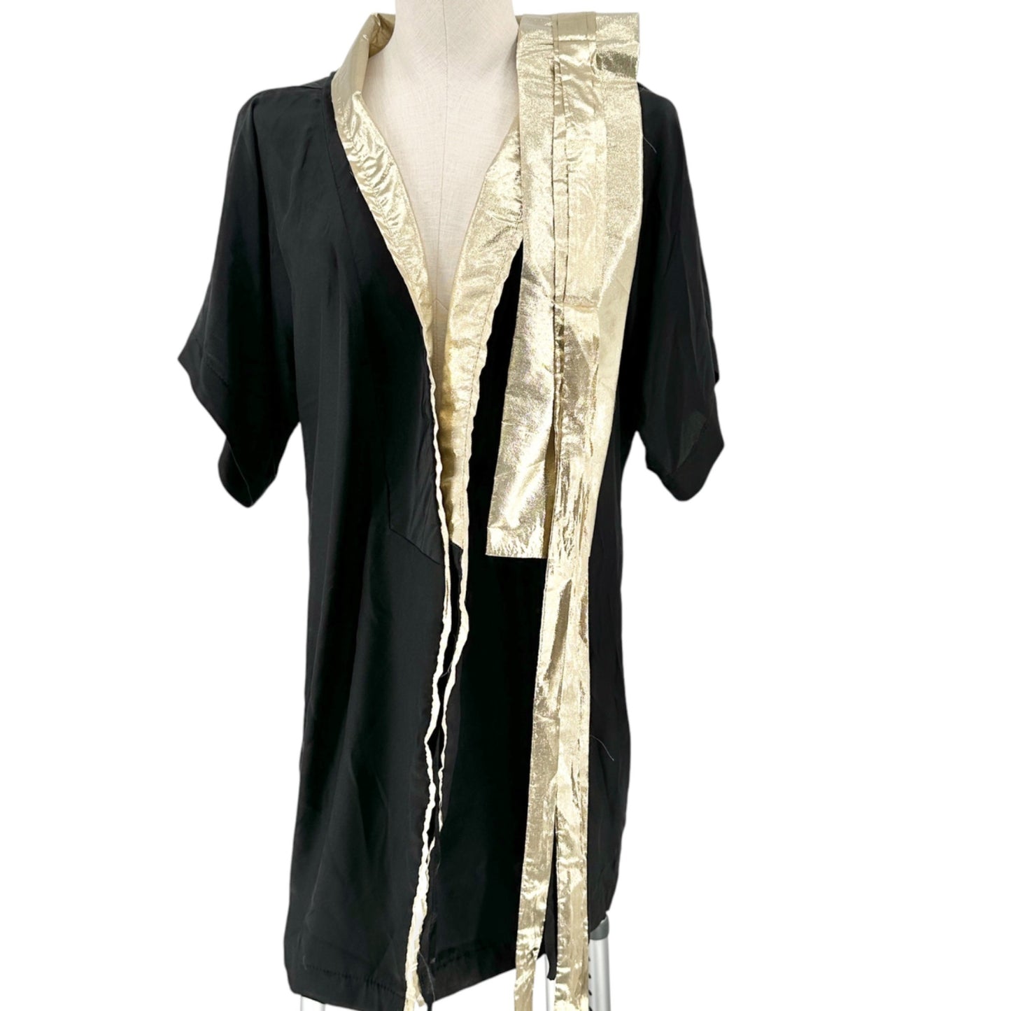 Native Rose Vintage Kimono Dress Womens 8 Black Gold Silk Lined Made in USA NYC