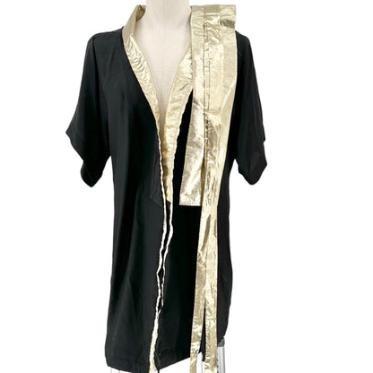 Native Rose Vintage Kimono Dress Womens 8 Black Gold Silk Lined Made in USA NYC