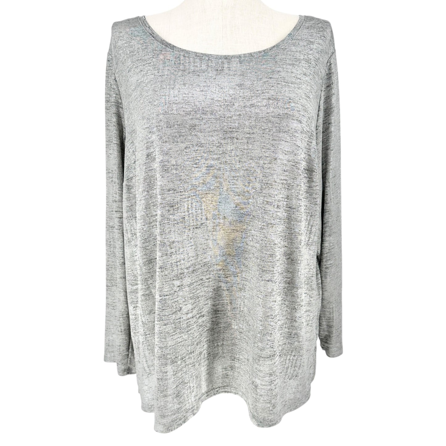 Westport 1962 Top Womens 2X Silvery Gray Long Sleeve Polyester Blend Comfortable