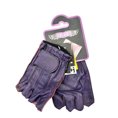 Ladies Purple Fingerless Leather Gloves With Gel Palm and Pull-Off Tabs by Unik