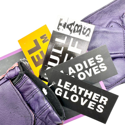 Ladies Purple Fingerless Leather Gloves With Gel Palm and Pull-Off Tabs by Unik