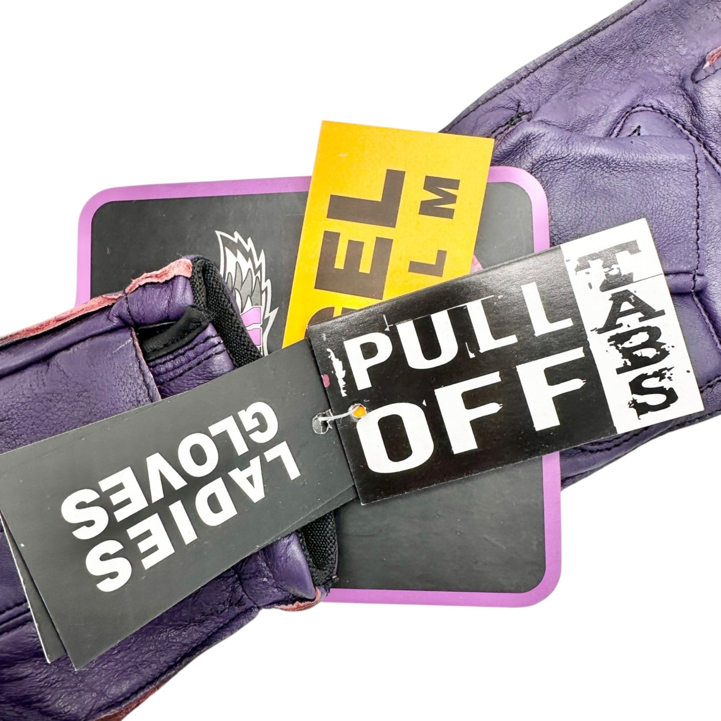 Ladies Purple Fingerless Leather Gloves With Gel Palm and Pull-Off Tabs by Unik