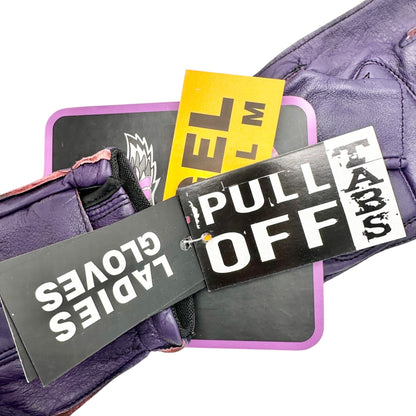 Ladies Purple Fingerless Leather Gloves With Gel Palm and Pull-Off Tabs by Unik