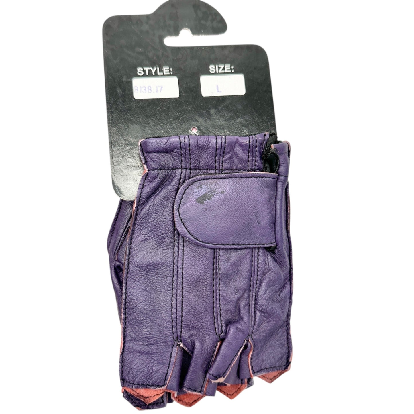 Ladies Purple Fingerless Leather Gloves With Gel Palm and Pull-Off Tabs by Unik