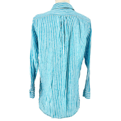 Lauren Ralph Lauren Button Up Shirt Womens L Blue White Striped LS Cotton Blend