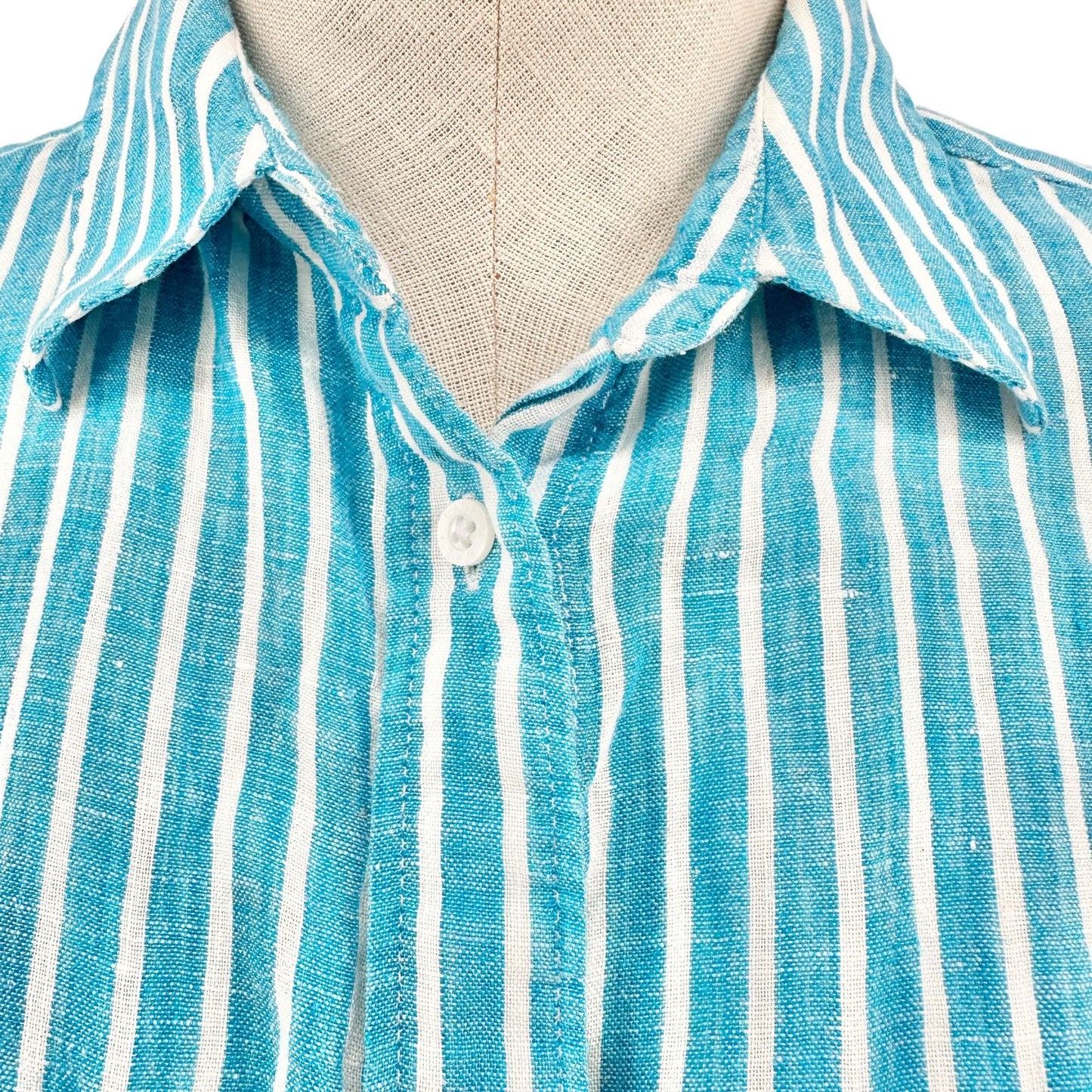 Lauren Ralph Lauren Button Up Shirt Womens L Blue White Striped LS Cotton Blend