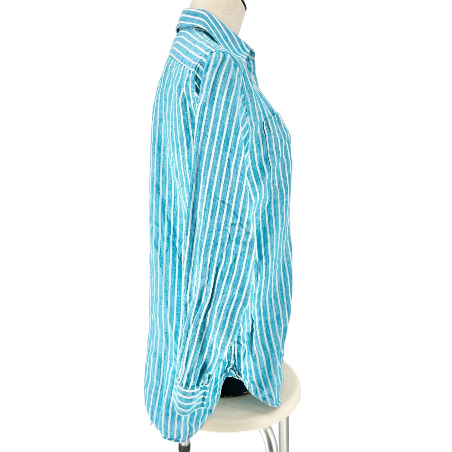 Lauren Ralph Lauren Button Up Shirt Womens L Blue White Striped LS Cotton Blend