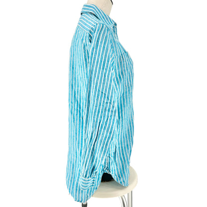 Lauren Ralph Lauren Button Up Shirt Womens L Blue White Striped LS Cotton Blend