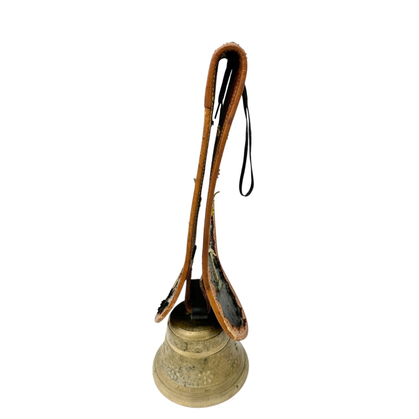 Vintage Swiss Gusset Brass Cow Bell With Edelweiss and Original Leather Strap