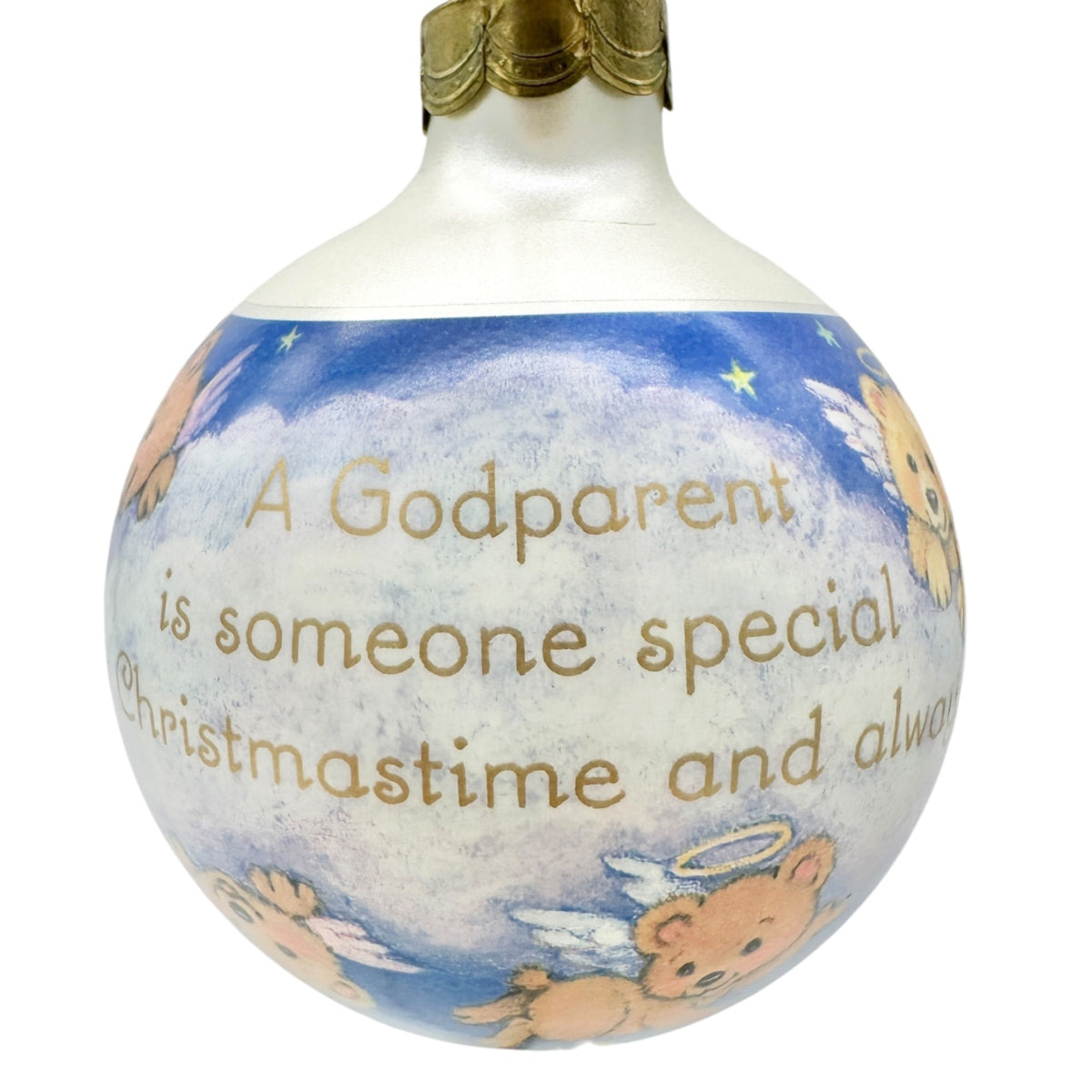 Hallmark Keepsake 1995 Godparent Glass Ornament With Angel Bears and Sentiment