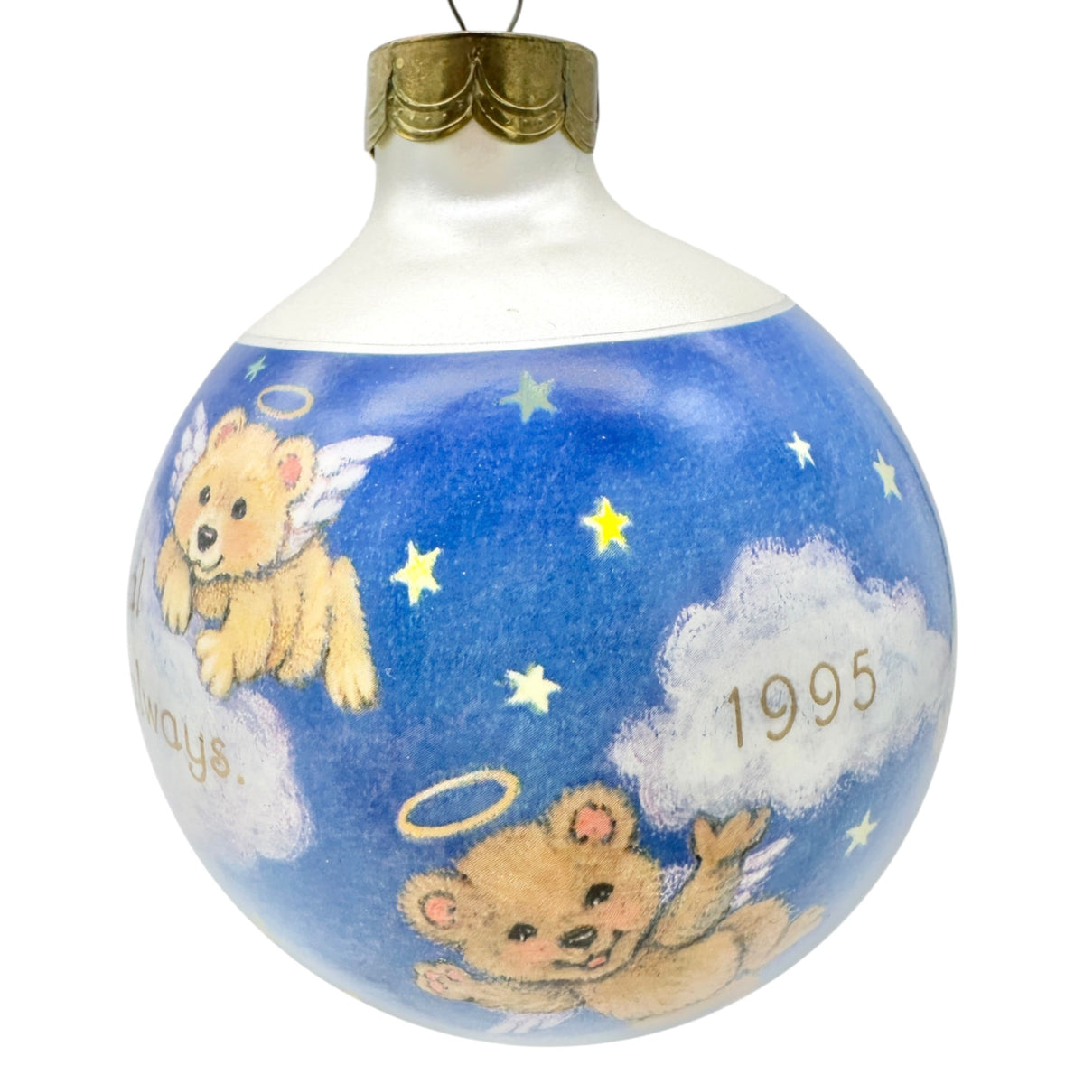 Hallmark Keepsake 1995 Godparent Glass Ornament With Angel Bears and Sentiment