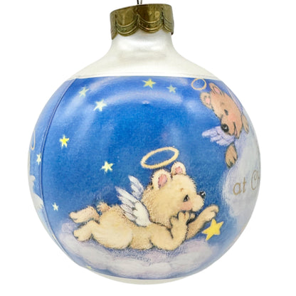 Hallmark Keepsake 1995 Godparent Glass Ornament With Angel Bears and Sentiment