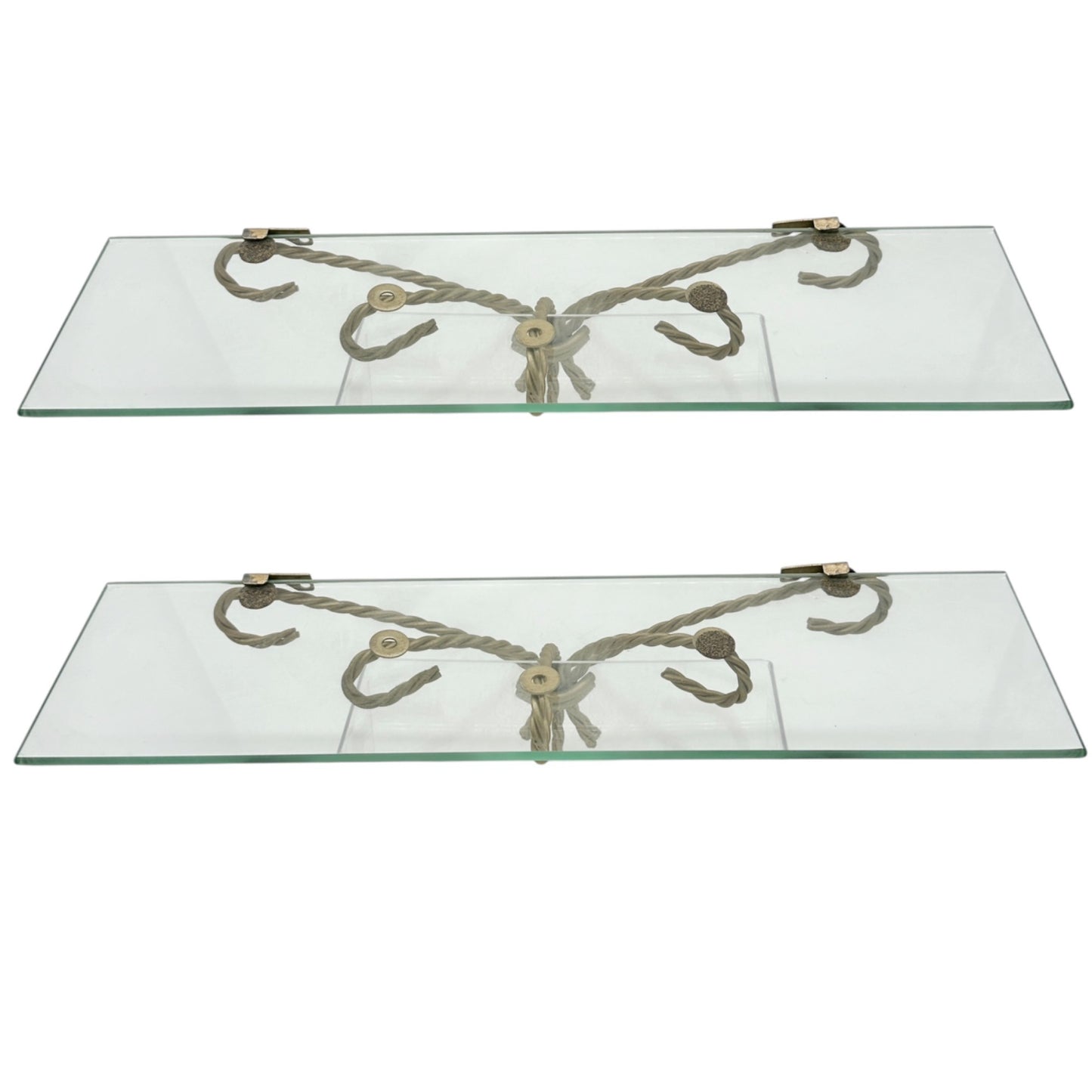 Set Of 2 Gold Metal and Glass Hanging Wall Shelves 18"L x 5"W Elegant Home Decor