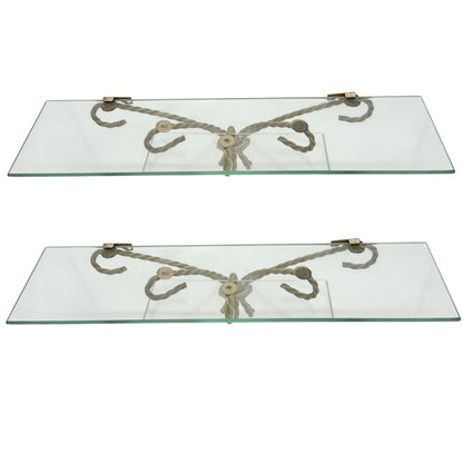 Set Of 2 Gold Metal and Glass Hanging Wall Shelves 18"L x 5"W Elegant Home Decor