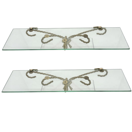 Set Of 2 Gold Metal and Glass Hanging Wall Shelves 18"L x 5"W Elegant Home Decor
