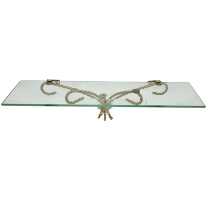 Set Of 2 Gold Metal and Glass Hanging Wall Shelves 18"L x 5"W Elegant Home Decor