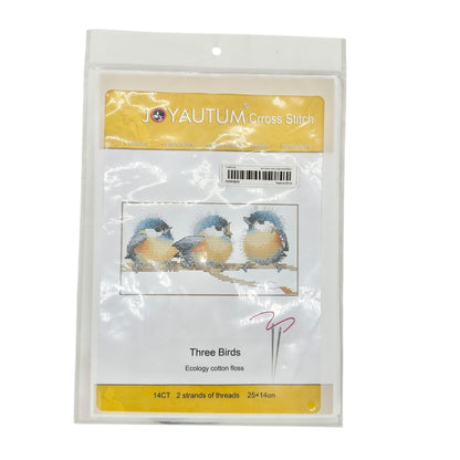 Joyautum Three Birds Cross Stitch Kit With 14CT Unprinted Fabric 25x14cm NIP