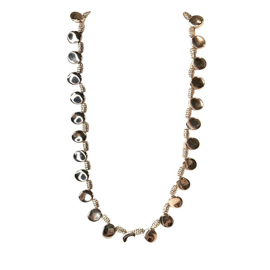 Handcrafted SilverTone Disc Beaded Necklace With Textured Accents Toggle Clasp
