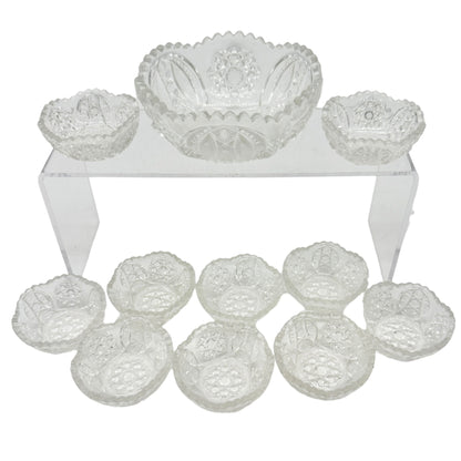 Oval Star Crystal No 300 Berry Bowl 11 pc Set Textured Vintage Childs Tableware