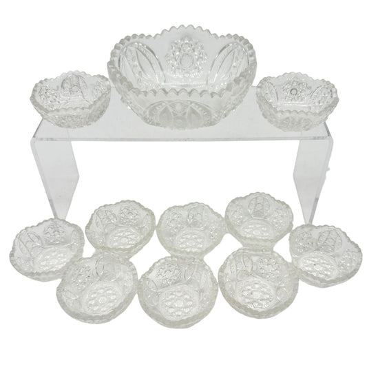 Oval Star Crystal No 300 Berry Bowl 11 pc Set Textured Vintage Childs Tableware