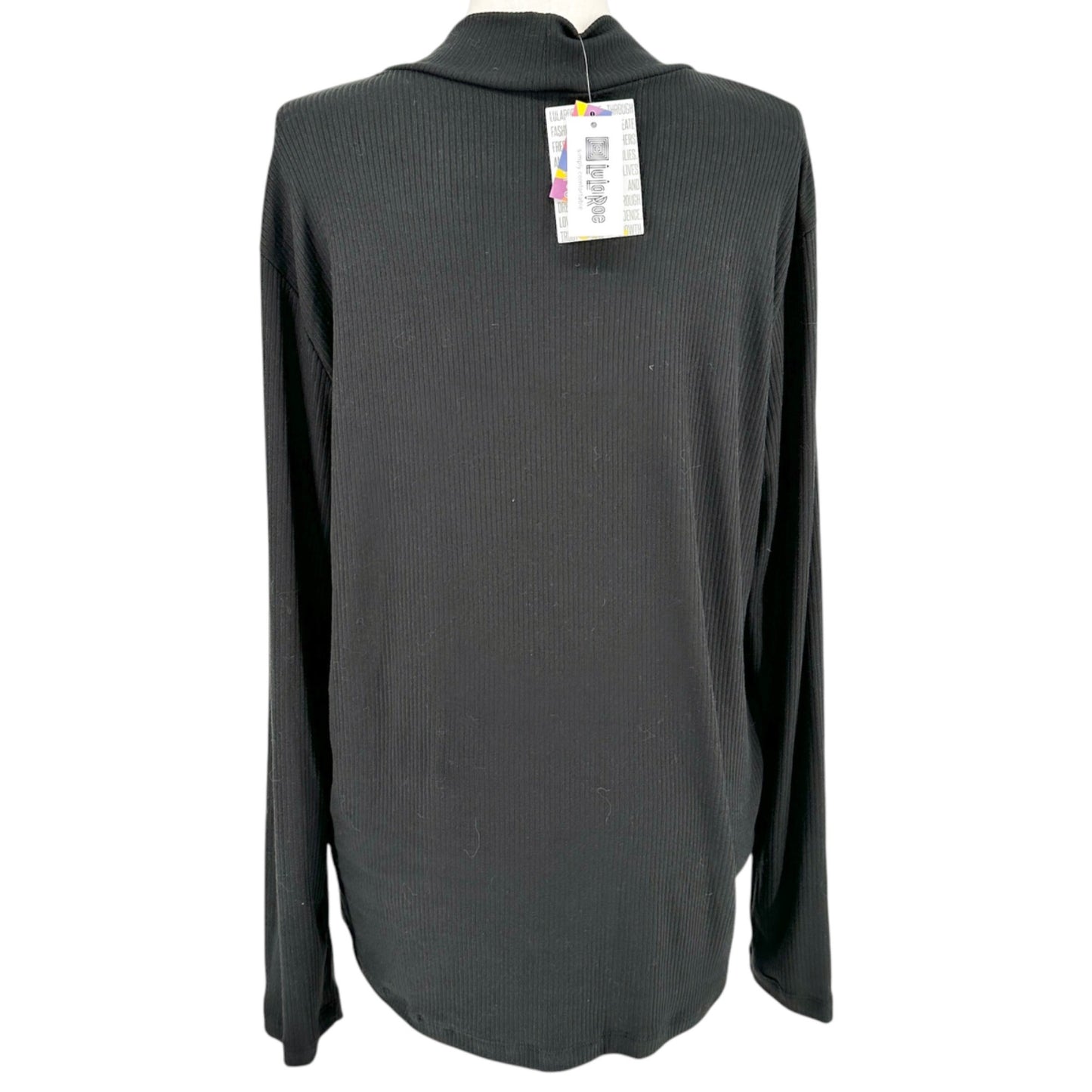 Lularoe Penelope Top Womens 3XL Black Ribbed Mock Neck LS Polyester Spandex NWT