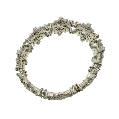 Vintage Inspired Silver Tone Snowflake Stretch Bracelet With Rhinestone Accents