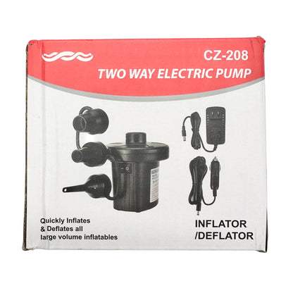 2 Way Electric Air Pump Inflator/Deflator CZ-208 3 Nozzles Adapters Lightweight