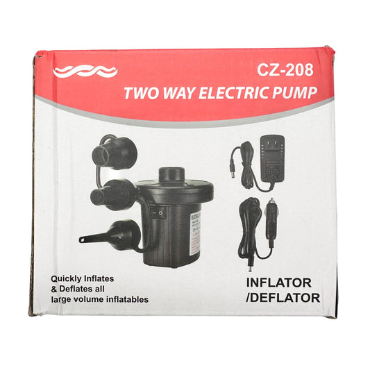 2 Way Electric Air Pump Inflator/Deflator CZ-208 3 Nozzles Adapters Lightweight
