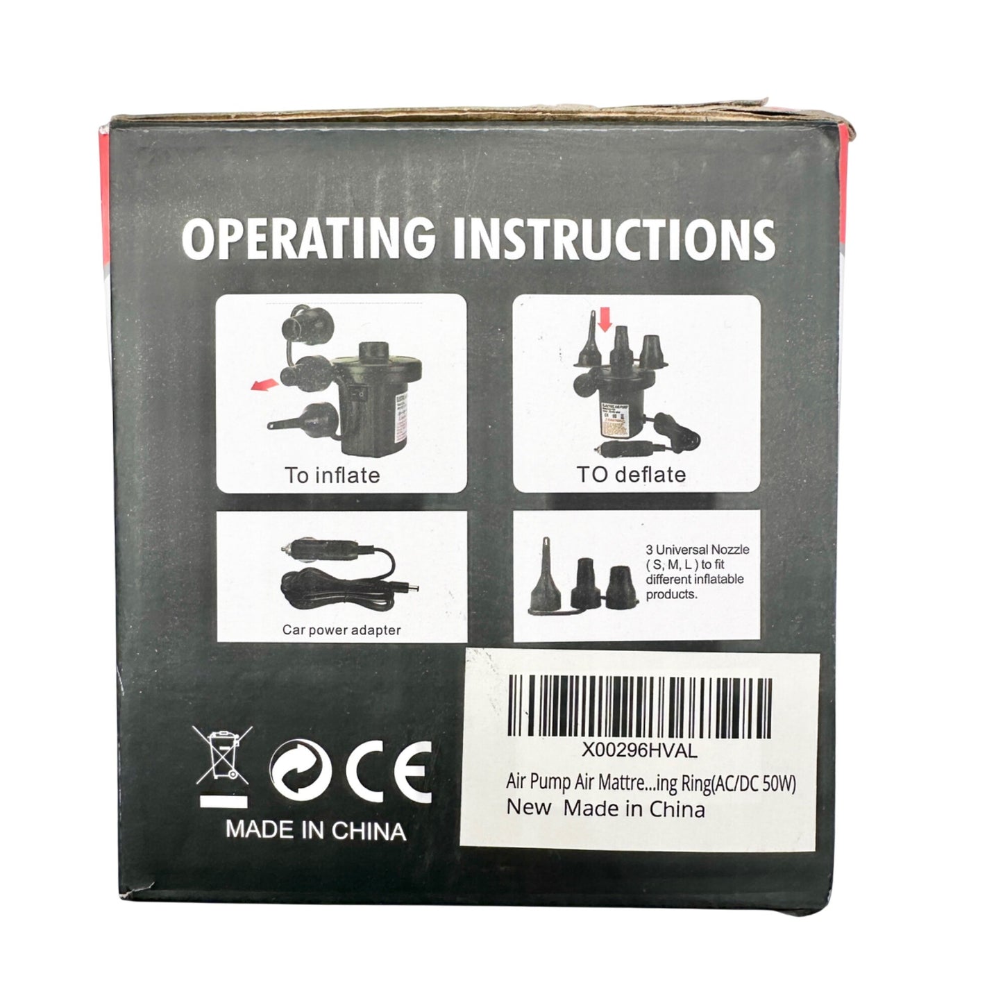 2 Way Electric Air Pump Inflator/Deflator CZ-208 3 Nozzles Adapters Lightweight