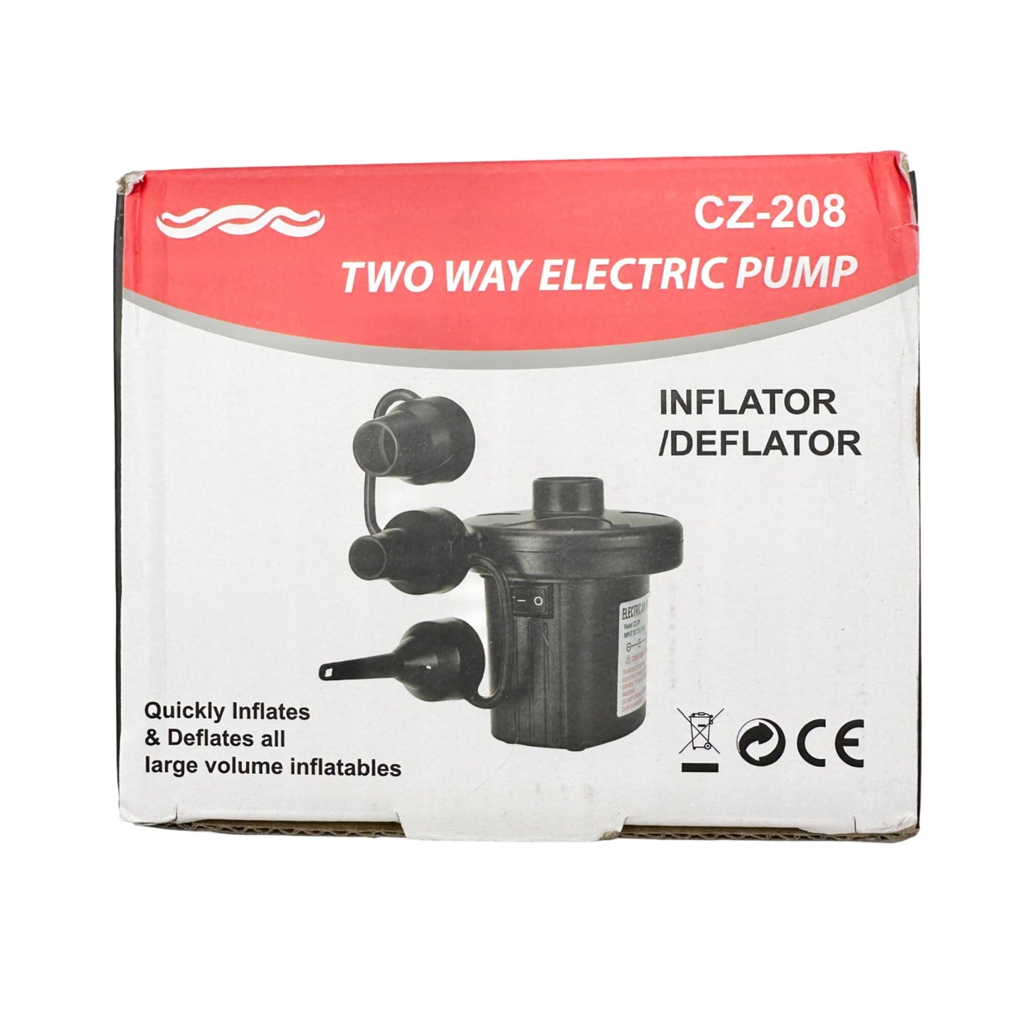 2 Way Electric Air Pump Inflator/Deflator CZ-208 3 Nozzles Adapters Lightweight