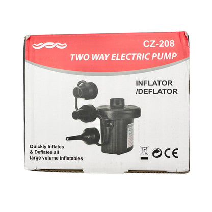2 Way Electric Air Pump Inflator/Deflator CZ-208 3 Nozzles Adapters Lightweight