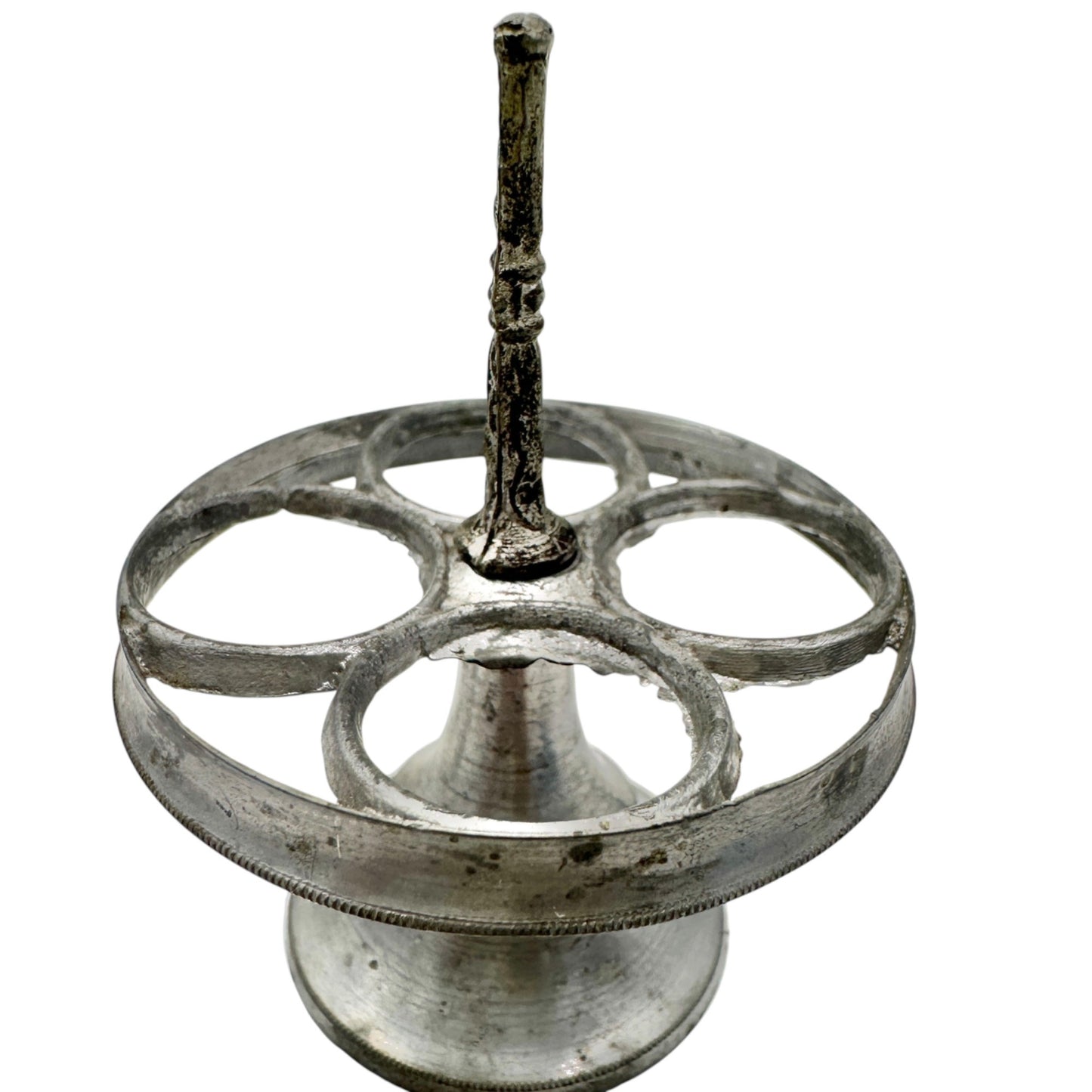 Antique Miniature Castor Set With Glass Cloche Dome and Wood Base