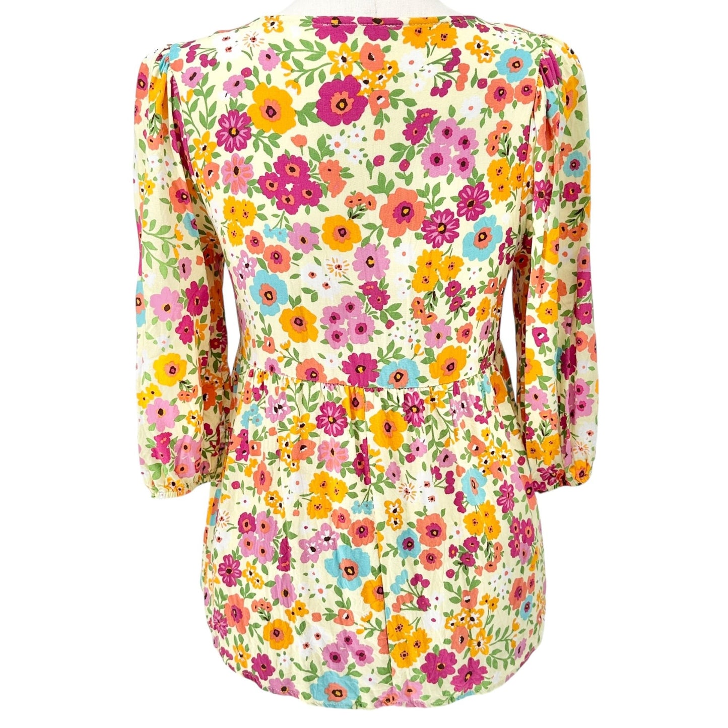 Haptics By Holly Harper Peasant Top Womens S Floral Print Lightweight 3/4 Sleeve