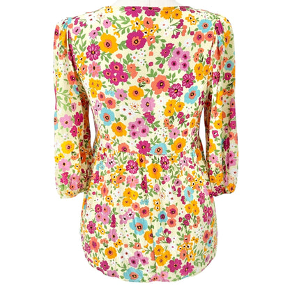 Haptics By Holly Harper Peasant Top Womens S Floral Print Lightweight 3/4 Sleeve