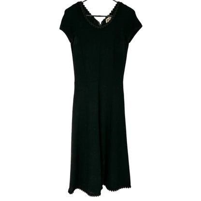 Vintage Black Knit Dress By Elyse NY Scalloped Hem Loop Trim SS Womens Sz Small