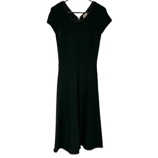 Vintage Black Knit Dress By Elyse NY Scalloped Hem Loop Trim SS Womens Sz Small
