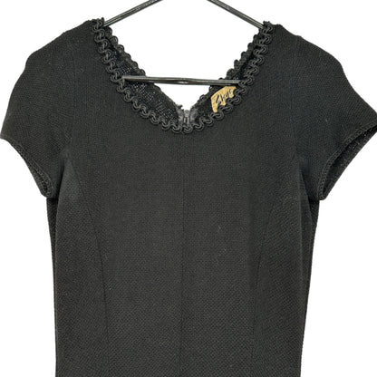 Vintage Black Knit Dress By Elyse NY Scalloped Hem Loop Trim SS Womens Sz Small