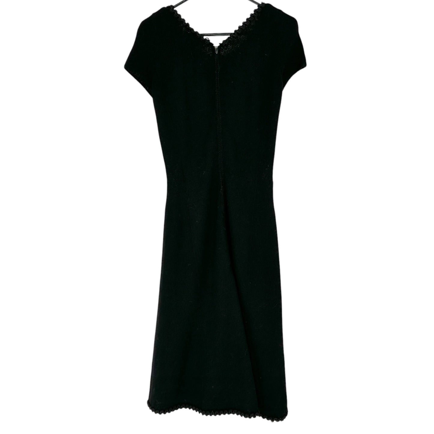 Vintage Black Knit Dress By Elyse NY Scalloped Hem Loop Trim SS Womens Sz Small