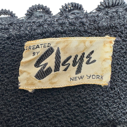 Vintage Black Knit Dress By Elyse NY Scalloped Hem Loop Trim SS Womens Sz Small