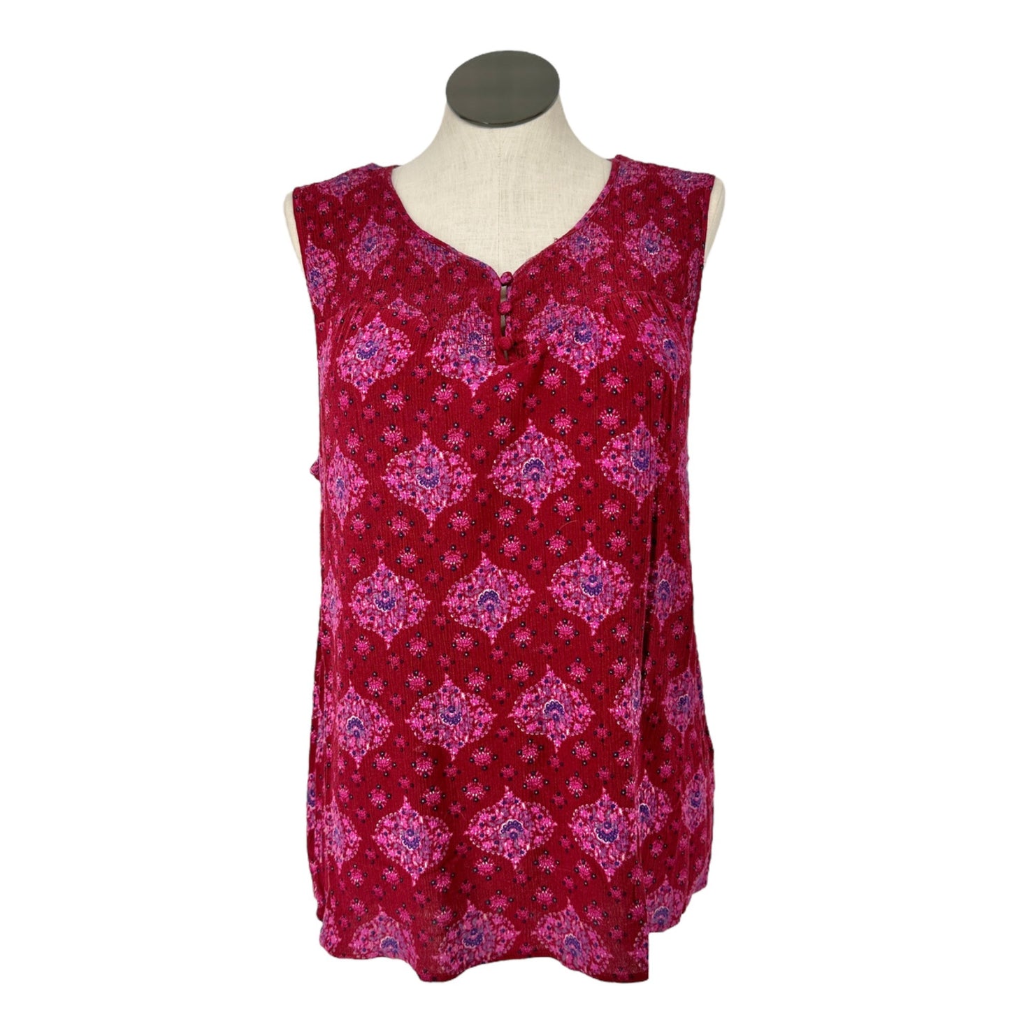 Magnolia Grace Top Womens 2X Sleeveless Floral Print Red Pink Rayon