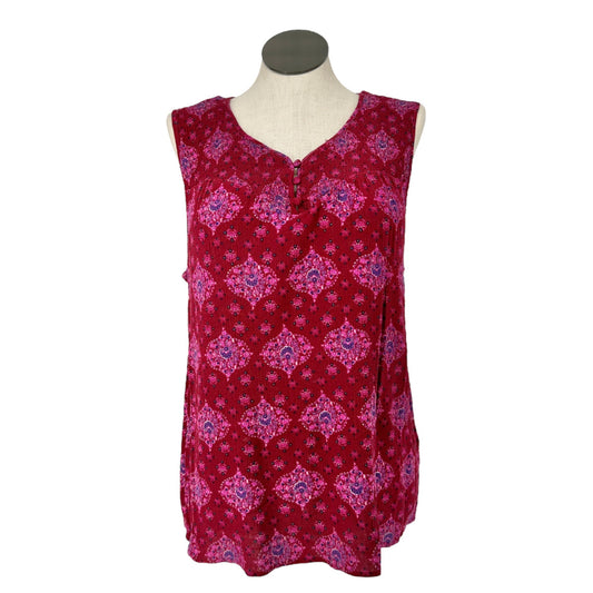 Magnolia Grace Top Womens 2X Sleeveless Floral Print Red Pink Rayon