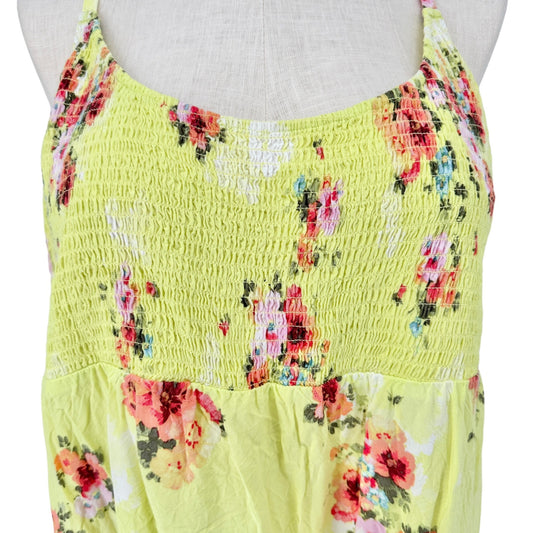 Torrid Tank Top Womens Size 3X Floral Smocked Yellow Pink White Rayon