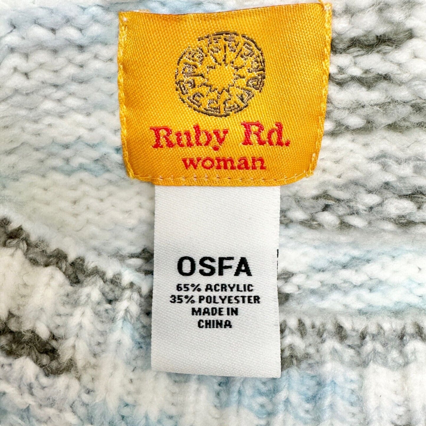 Ruby Road Sweater Women's OSFA White Light Blue Gray Knit LS Crew Neck Soft NWT